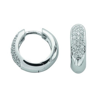Real Diamond Pave Huggie Hoop Earrings 9ct White Gold 17mm Diameter 0.50ctw