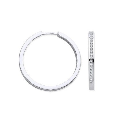 Real Diamond Hoop Earrings 9ct White Gold 24mm Diameter 0.27ctw Mined Diamonds