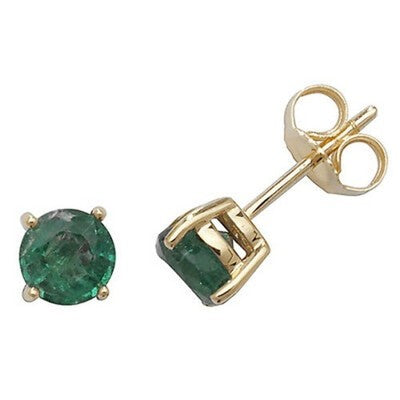 Classic Emerald Solitaire Pendant on Chain Matching Stud Earrings Yellow Gold