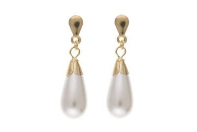 Elegant Teardrop Pearl Jewelry Set – Solid Yellow Gold Necklace & Earrings