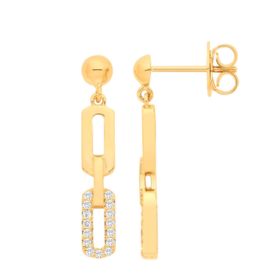9ct Yellow Gold Diamond Set Geometric Drop Stud Earrings Ladies Gift Bridal