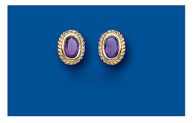 9ct Gold Amethyst Earrings Yellow Gold Solitaire February Birthstone Hallmark