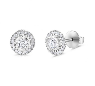 Real Diamond Halo Stud Earrings 18ct White Gold 8mm Diameter 0.50ctw Diamonds