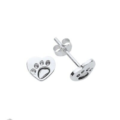Paw Print Heart Earrings Sterling Silver 925 Hallmark Stud Ladies Studs Boxed