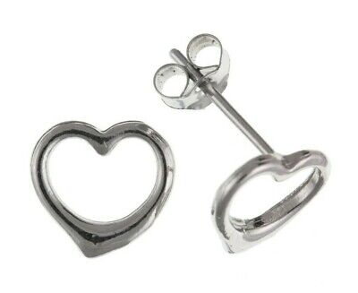White Gold Open Heart Stud Earrings Solid 9 Carat Studs British Made