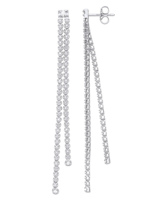 18k White Gold Plated Double Row Tennis Drop Earrings Natural Diamond 70mm Drop