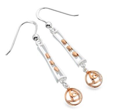 Mackintosh Drop Earrings Solid Sterling Silver 925 Hallmark Rose Gold Detail