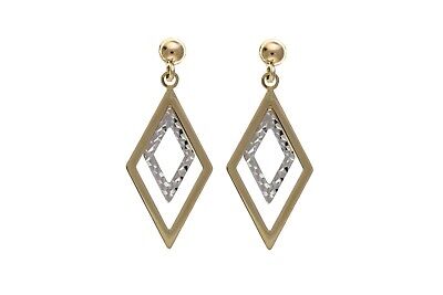 Two Colour Kite Drop Earrings 9ct Yellow and White Gold Drops Hallmarked