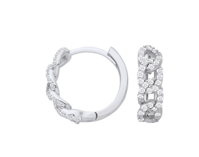 Real Diamond Huggie Hoop Earrings 9ct White Gold 13mm 0.28ctw Mined Diamonds