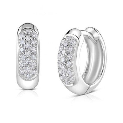 Real Diamond Pave Huggie Hoop Earrings 9ct White Gold 17mm Diameter 0.50ctw
