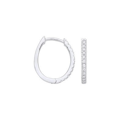 Real Diamond Oval Huggie Hoop Earrings 9ct White Gold 0.25ctw Mined Diamonds