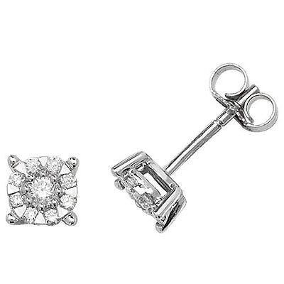 Diamond Solitaire Earrings 9ct White Gold Stud 0.35ctw Brilliant Set Studs
