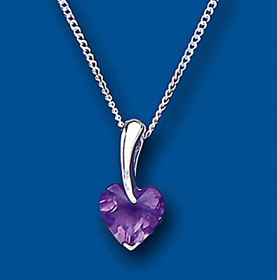 Real Amethyst Heart Pendant Solid Sterling Silver Necklace 925 Hallmark