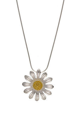 Sunflower Set Solid Sterling Silver Pendant and Drop Earrings Gold Detail
