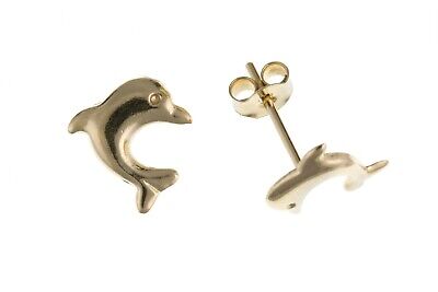 Yellow Gold Dolphin Earrings 9 Carat Stud British Made