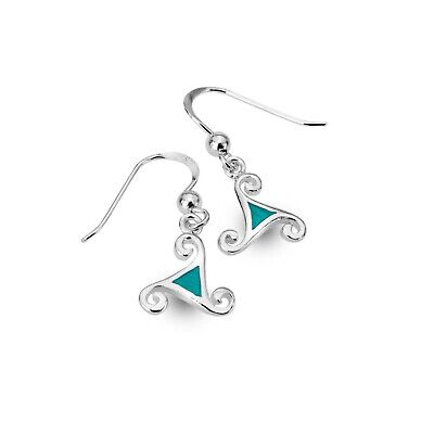 Celtic Triskele Drop Earrings With Turquoise Solid Sterling Silver 925 Stamp