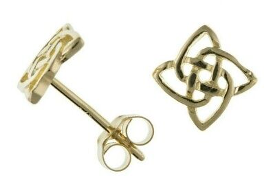 Yellow Gold Celtic Stud Earrings Solid 9 Carat Square Studs British Made