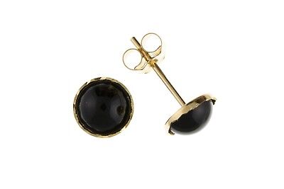 9ct Gold Black Onyx Stud Earrings Yellow Gold Round Studs Hallmarked