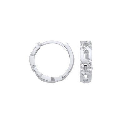 Real Diamond Huggie Hoop Earrings 9ct White Gold 12mm 0.12ctw Mined Diamonds