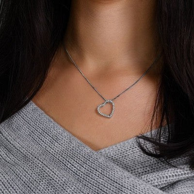 Natural Diamond Open Heart Pendant Necklace 9ct White Gold 18" / 45cm Chain