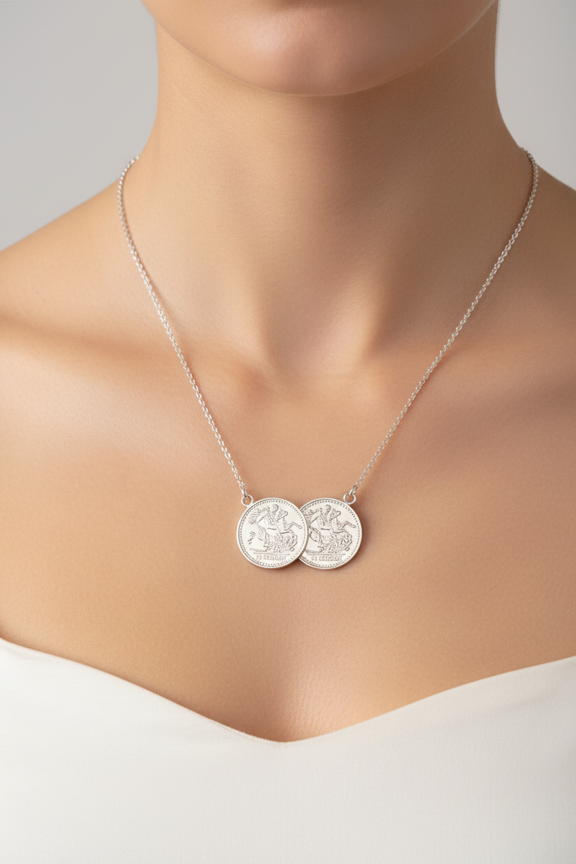 Sovereign Necklace Solid Sterling Silver Ladies Pendant 17 "