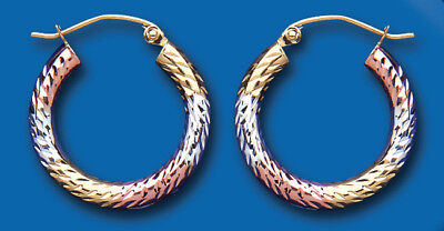 Gold Hoop Earrings Creole Rose Yellow White Rose Round Hoops Hallmarked 20mm