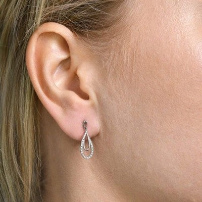 9ct White Gold Natural Diamond Teardrop Drop Dangle Earrings for Women