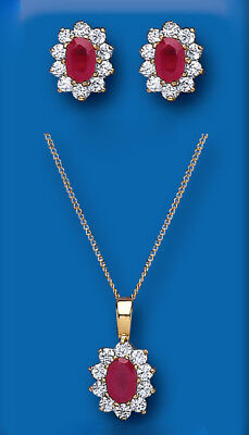 Gold Garnet Pendant and Earrings Set Cluster Solid Yellow Gold Hallmarked