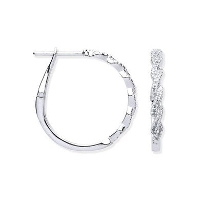 Real Diamond Twist Hoop Earrings 9ct White Gold 20mm Diameter 0.20ctw Diamonds