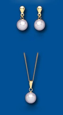 Elegant Classic Pearl Necklace and Earrings Set Solid Yellow Gold