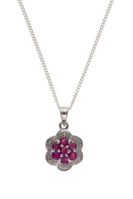 Ruby and Diamond Matching Set Solid Sterling Silver Pendant and Stud Earrings