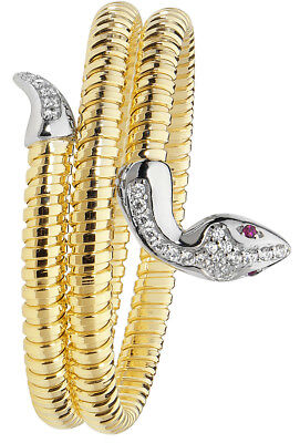 Yellow Gold Snake Serpent Wrap Cuff Bangle on Solid Sterling Silver Hallmarked