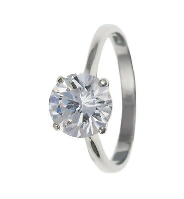 White Gold Solitaire Ring 2 Carat White Topaz Engagement Hallmark British Made