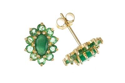 9ct Gold Emerald Solitaire Stud Earrings Yellow Gold Hallmarked Round 5mm Studs