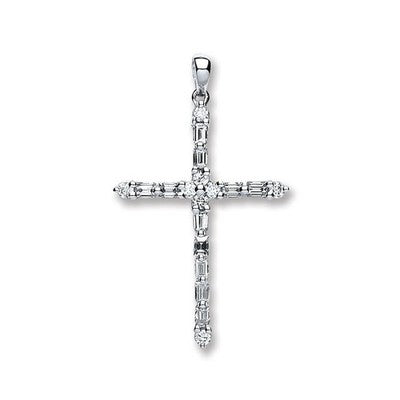Baguette Diamond Cross Pendant 18ct White Gold 18"/45cm Chain 0.44ctw Diamonds