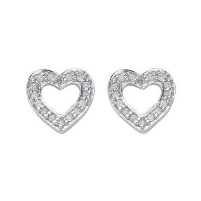 Real Diamond Heart Earrings 18ct White Gold Studs 0.18ctw Mined Diamonds