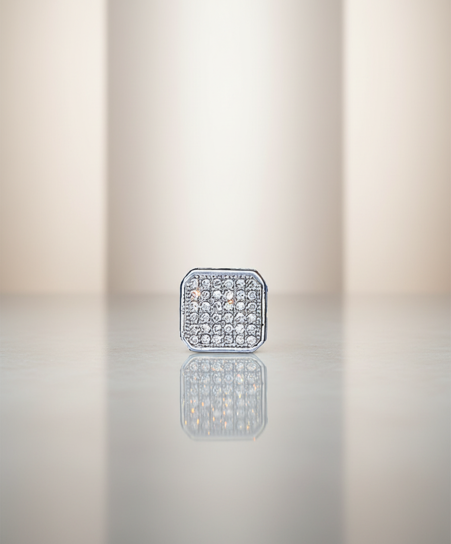 Mens Silver Bling Earring Pave Gemstone Stud 925 hallmark