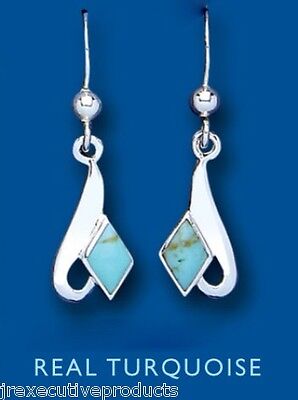 Real Turquoise Silver Earrings Drop Drops Natural Stone 925 Hallmark
