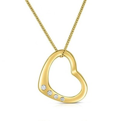 Floating Open Heart Pendant Necklace 9ct Yellow Gold 18" / 45cm Chain