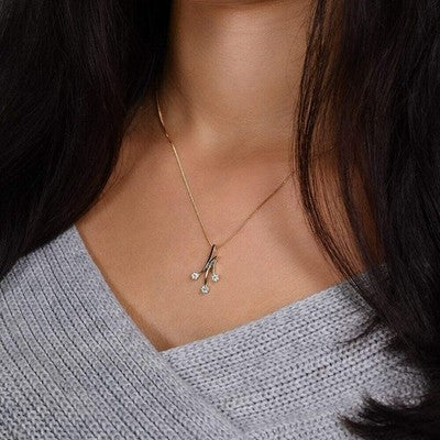 Three Cluster Diamond Pendant Necklace 18" / 45cm Natural Premium Diamonds
