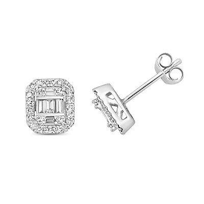 Diamond Emerald Cut Stud Earrings 9ct White Gold Premium Diamonds 0.36ct