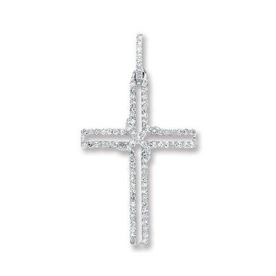 Real Diamond Cross Pendant 9ct White Gold 18" / 45cm Chain 0.25ctw Diamonds