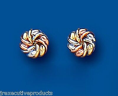 Three Colour Gold Knot Stud Earrings Studs Rose Gold White & Yellow Gold