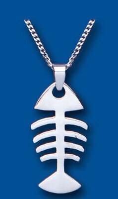Silver Fish Bone Pendant Necklace & Drop Earrings Jewellery Set 925