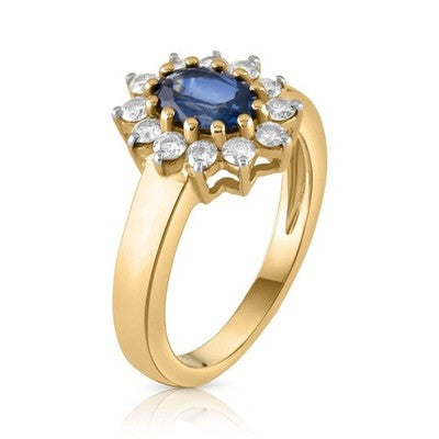 Real Sapphire and Diamond Ring 9ct Yellow Gold Cluster Engagement Hallmarked