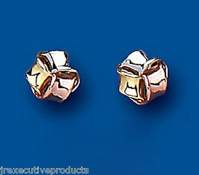 Three Colour Gold Knot Earrings Knot Stud Studs Rose White & Yellow Gold 5mm