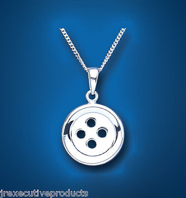 Solid Silver Button Pendant 18" Chain Necklace 925 Hallmark