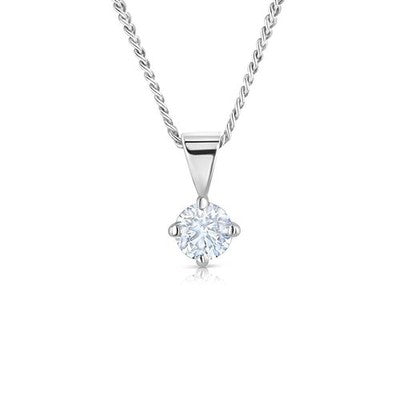 18ct White Gold 0.25ct Claw Set Diamond Solitaire Pendant 4mm Round 18" Chain