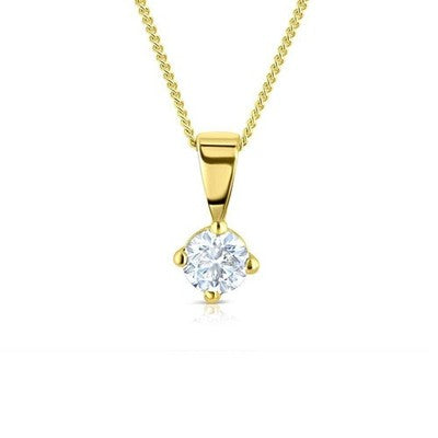 Genuine Diamond Solitaire Pendant 18ct Yellow Gold 18" 45cm Chain 0.35ctw