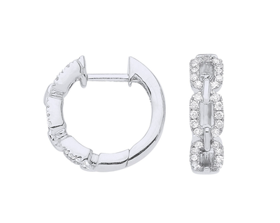 Real Diamond Huggie Hoop Earrings 9ct White Gold 14mm 0.25ctw Mined Diamonds